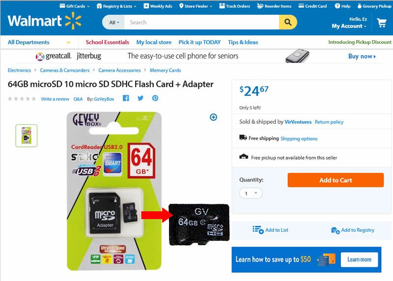 image- fake Walmart microSDHC