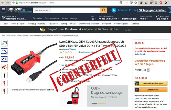 image - Amazon listing - counterfeit Mongoose cable