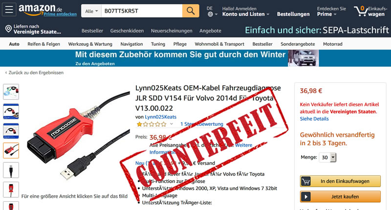 image - Amazon listing - counterfeit Mongoose cable